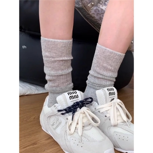 2双装 纯色系小腿袜可堆堆chill格雷灰慵懒风韩系中筒袜 春夏薄款