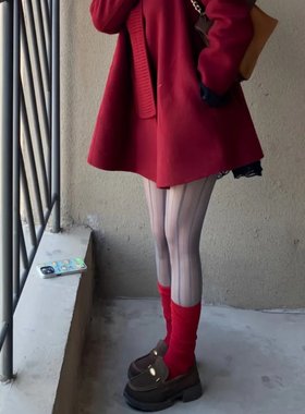 节日的角落】秋冬红色慵懒堆堆显瘦羊毛小腿袜ins简约保暖袜女DF