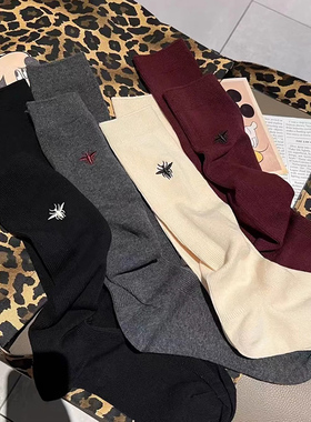 2双装 秋冬MlU系刺绣小蜜蜂及膝小腿安哥拉红色高级感