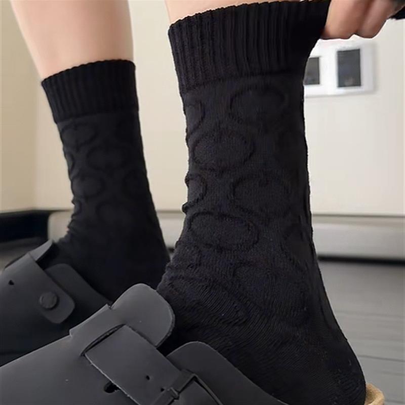 2双装 ins潮秋冬创意暗纹浮雕艺术复古可堆堆