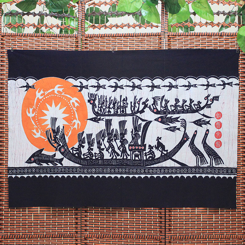 民族工艺品蜡染画铜鼓文化苗族特色布艺画餐馆民宿酒吧装饰背景画