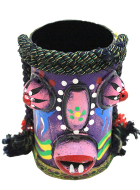 彩绘吞口笔筒餐厅酒吧桌面摆件