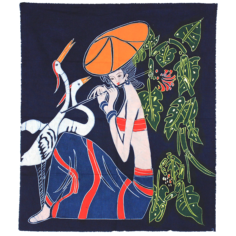 手工蜡染画仙鹤女棉布壁挂少数民族工艺品客栈餐厅酒吧特色装饰画