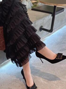 春季新款品味十度95218时尚御姐黑色高级感方扣尖头单鞋女高跟鞋