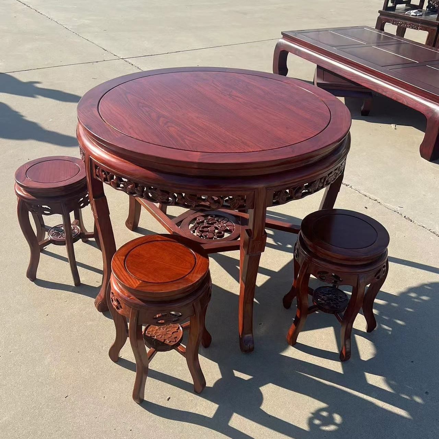 实木圆餐桌家用仿古雕花中式圆桌