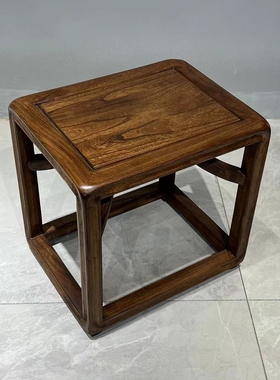 新中式实木方凳北方老榆木茶几矮凳客厅家用换鞋凳茶室小凳子板凳