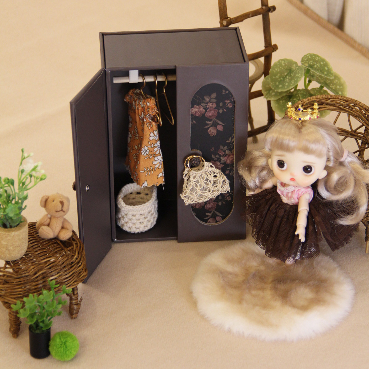 BJD娃屋场景道具迷你衣柜收纳盒娃娃配件小众可爱手作