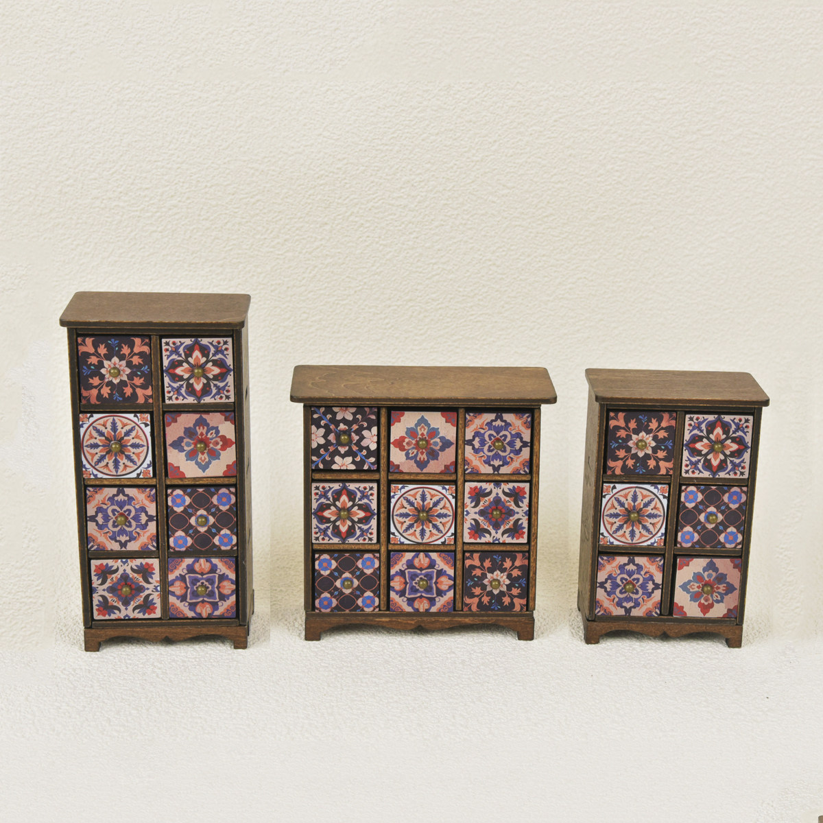 复古民族风腰果花图腾木质收纳柜BJD娃屋场景道具装饰柜