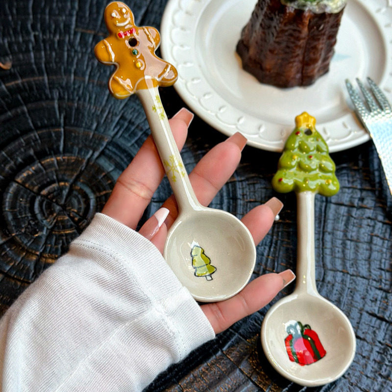 可爱圣诞姜饼人树陶瓷勺创意礼物手工搅拌勺咖啡勺稀饭勺米饭勺,餐饮具,调羹/饭勺,淘宝优惠券,粉丝福利购,淘宝优惠卷