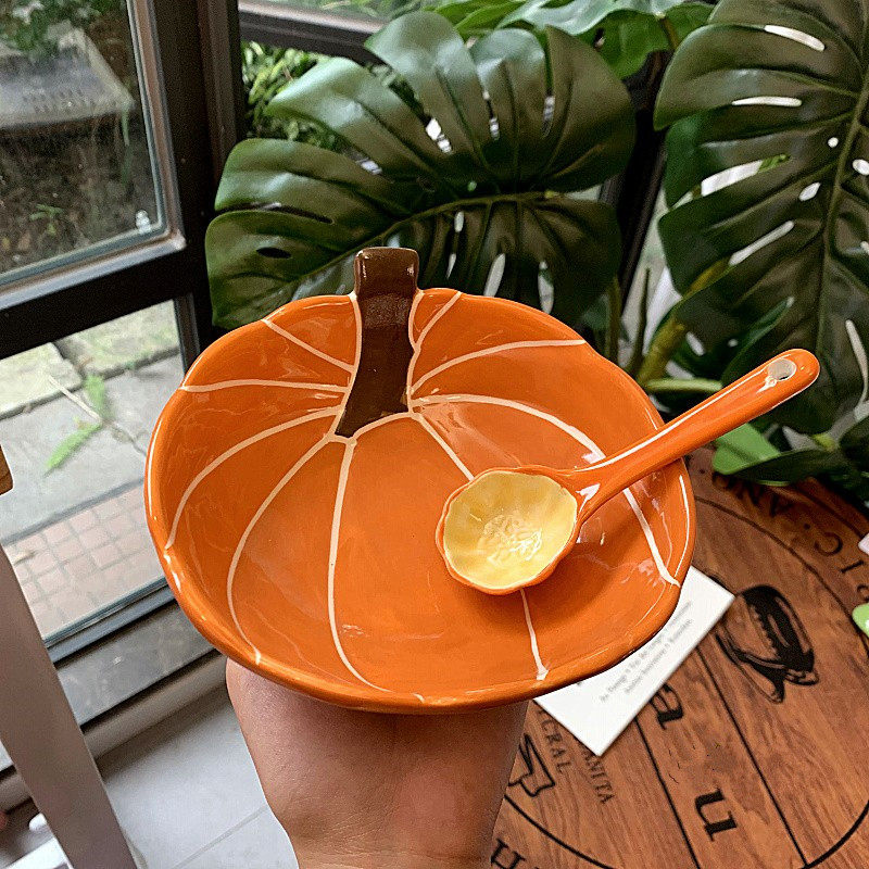 可爱创意釉下彩南瓜碗盘陶瓷餐具儿童水果碗零食碗点心盘拍照道具