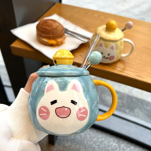 超萌招财猫陶瓷咖啡杯学生