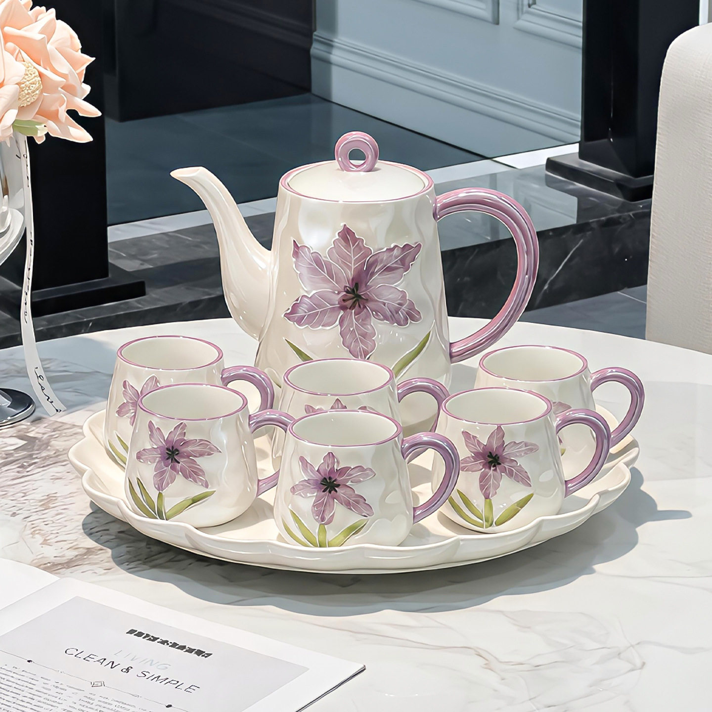 釉下彩风铃花轻奢水具高档陶瓷茶具套装水杯家用客厅乔迁新居送礼