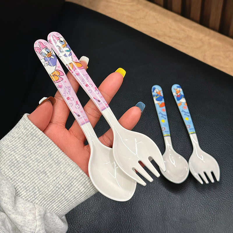 迪士尼儿童餐具少女心幼儿园宝宝叉勺密胺耐摔吃稀饭喝汤吃面勺子