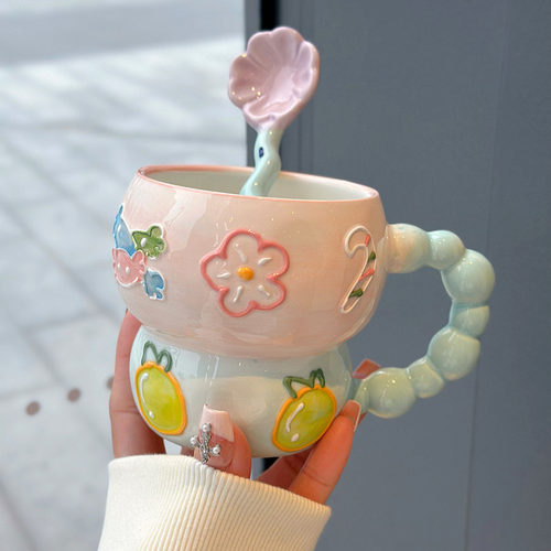 陶瓷小清新大众浮雕手工喝水杯
