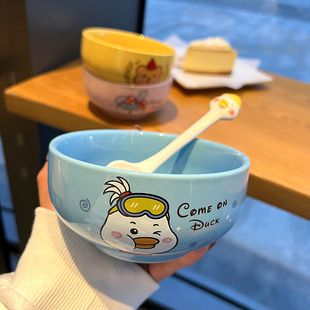 卡通碗水果米饭碗网红可爱熊兔鸭子陶瓷碗女学生家用儿童餐具 韩式