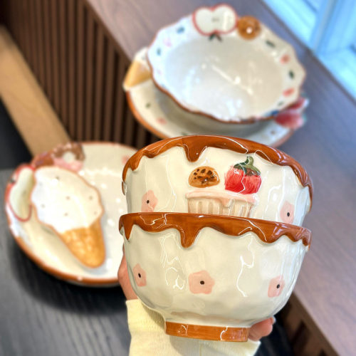 陶瓷釉下彩苹果碗盘子手绘餐具