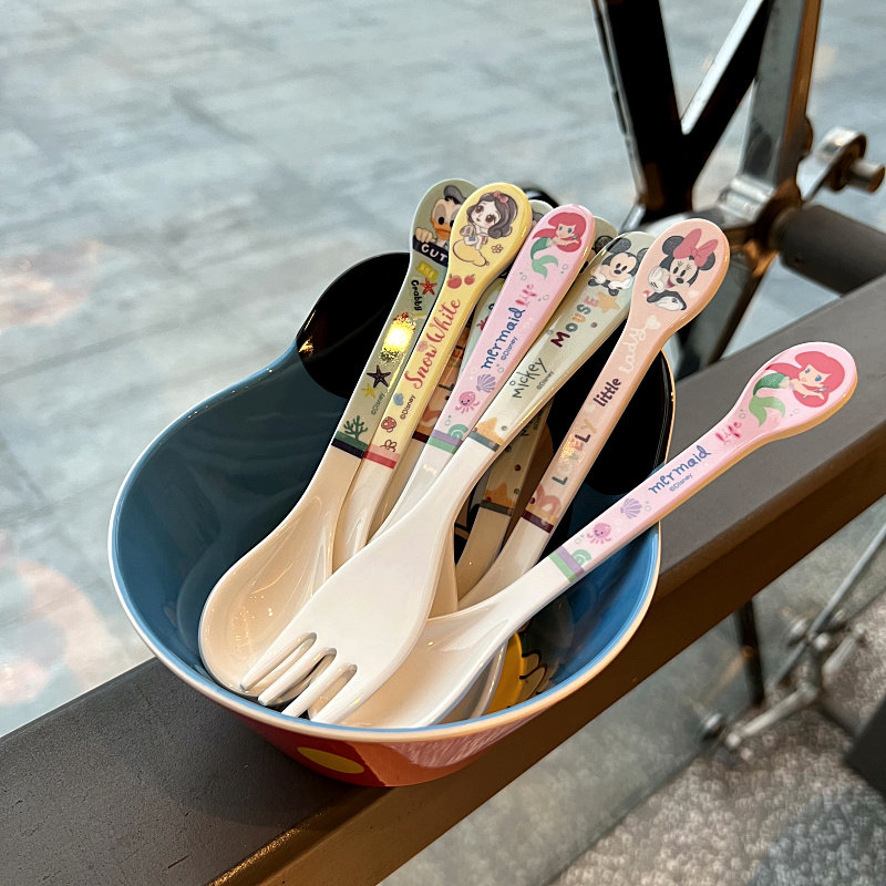 可爱卡通密胺儿童勺子调羹小号辅食勺米奇米妮叉子宝宝耐摔餐具