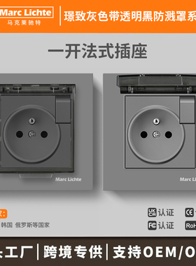 法式16A86型暗装灰色面板防溅水带盖法国俄罗斯通用电源开关插座