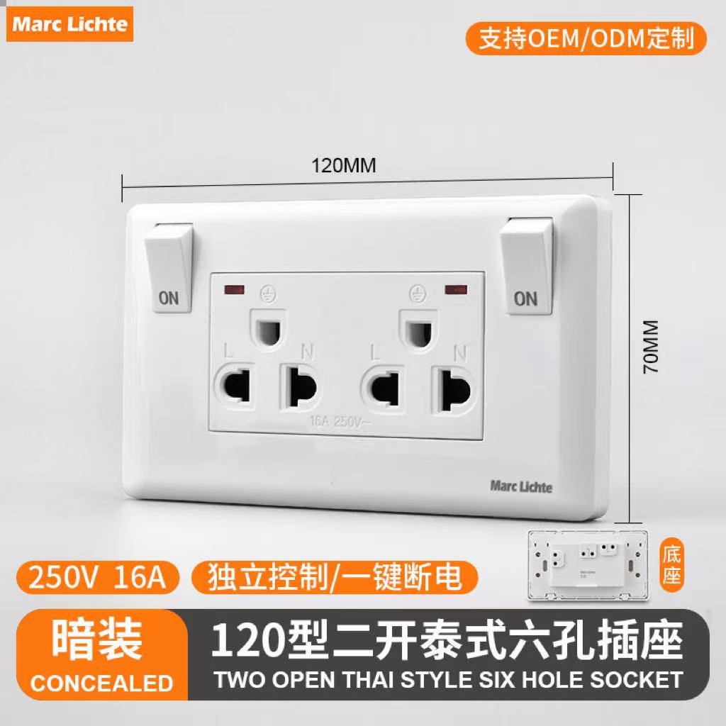 泰标16A六孔120型插线式开关面板