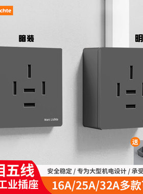 三相五线中扁25A大功率灰色插座440V工业空调五芯扁脚电源插头