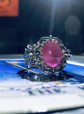 符号红宝石绕线戒指活口手工银