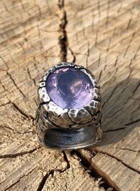 梦幻薰衣草紫晶全净银戒指定制款