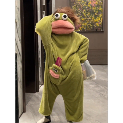 大嘴怪睡衣女冬加厚情侣连体睡袍毛绒个性搞怪丑萌香肠嘴男家居服