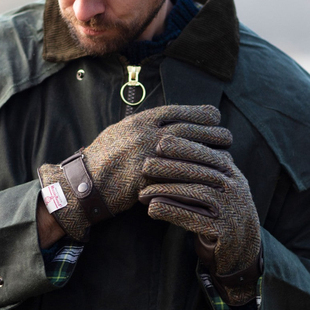 英国 tweed哈里斯粗花呢加厚保暖羊毛真皮触屏手套礼物冬 Harris