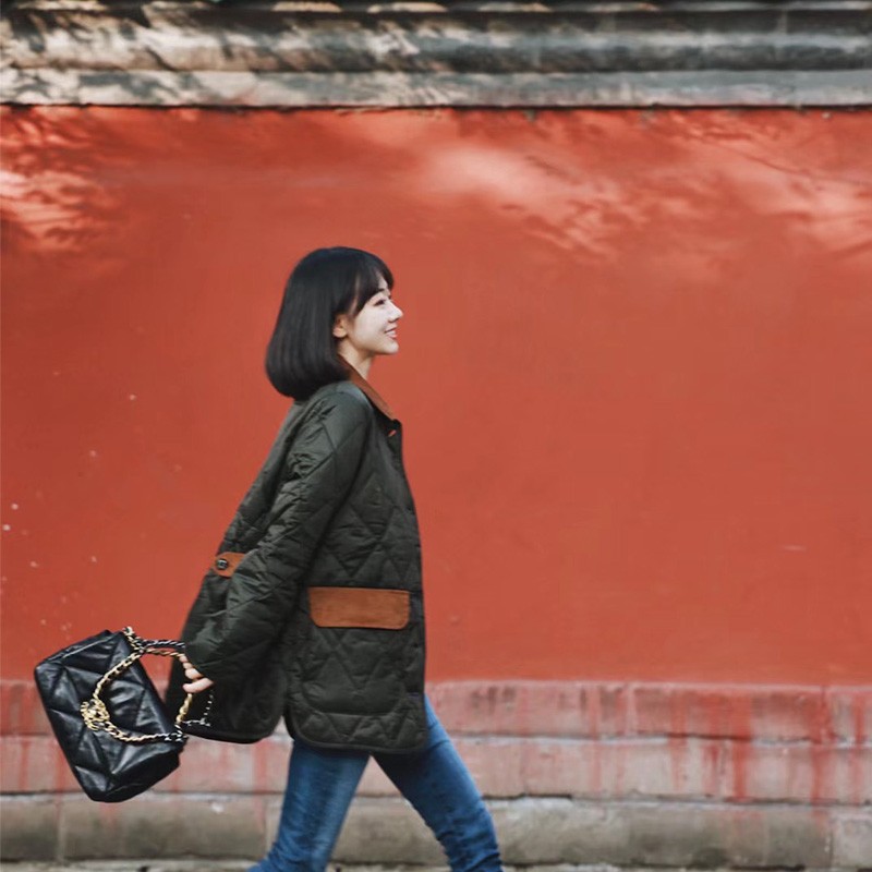 英国barbourbragar拼色菱格棉服