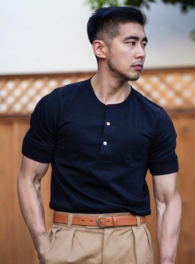 德国merz b.schwanen小天鹅经典207纯棉亨利衫领短袖圆领T恤男夏