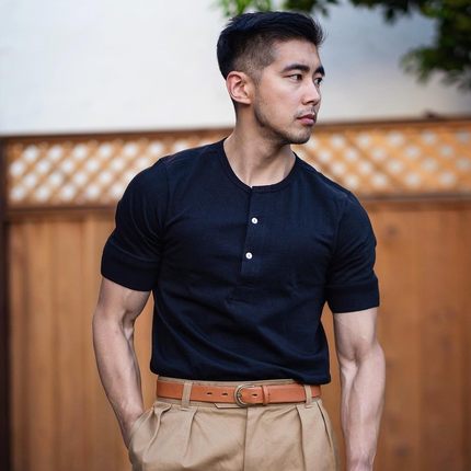 德国merz b.schwanen小天鹅经典207纯棉亨利衫领短袖圆领T恤男夏