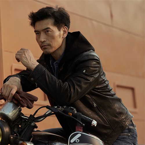 MCS源自万宝路真皮机车皮衣男士