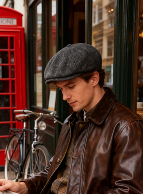 英国 Barbour Claymore 六片式贝雷帽羊毛混纺帽平顶鸭舌帽百搭