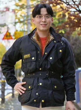 英版barbour international重磅油蜡夹克国际复古机车风衣外套男