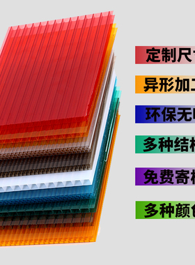 pc阳光板透明双层零切车雨棚遮阳室内隔断装饰彩色空心阳光板定制