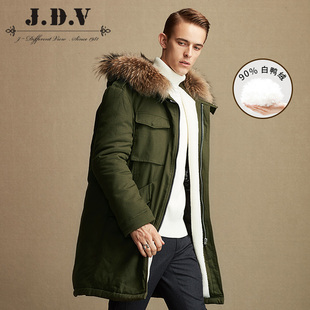JDV男装 冬季新款男士街头风多口袋连帽羽绒服 WDW7138OLV