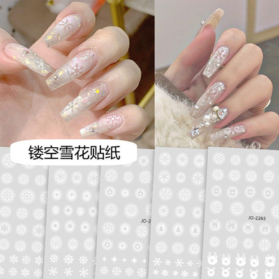 冬季镂空雪花贴纸圣诞指甲3D贴花