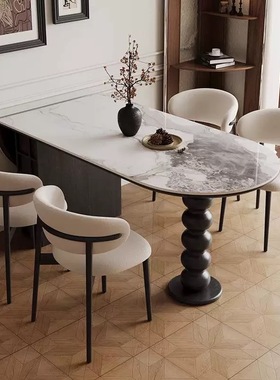 黑色复古风椭圆形折叠餐桌可靠墙小户型家用简约现代实木岩板饭桌