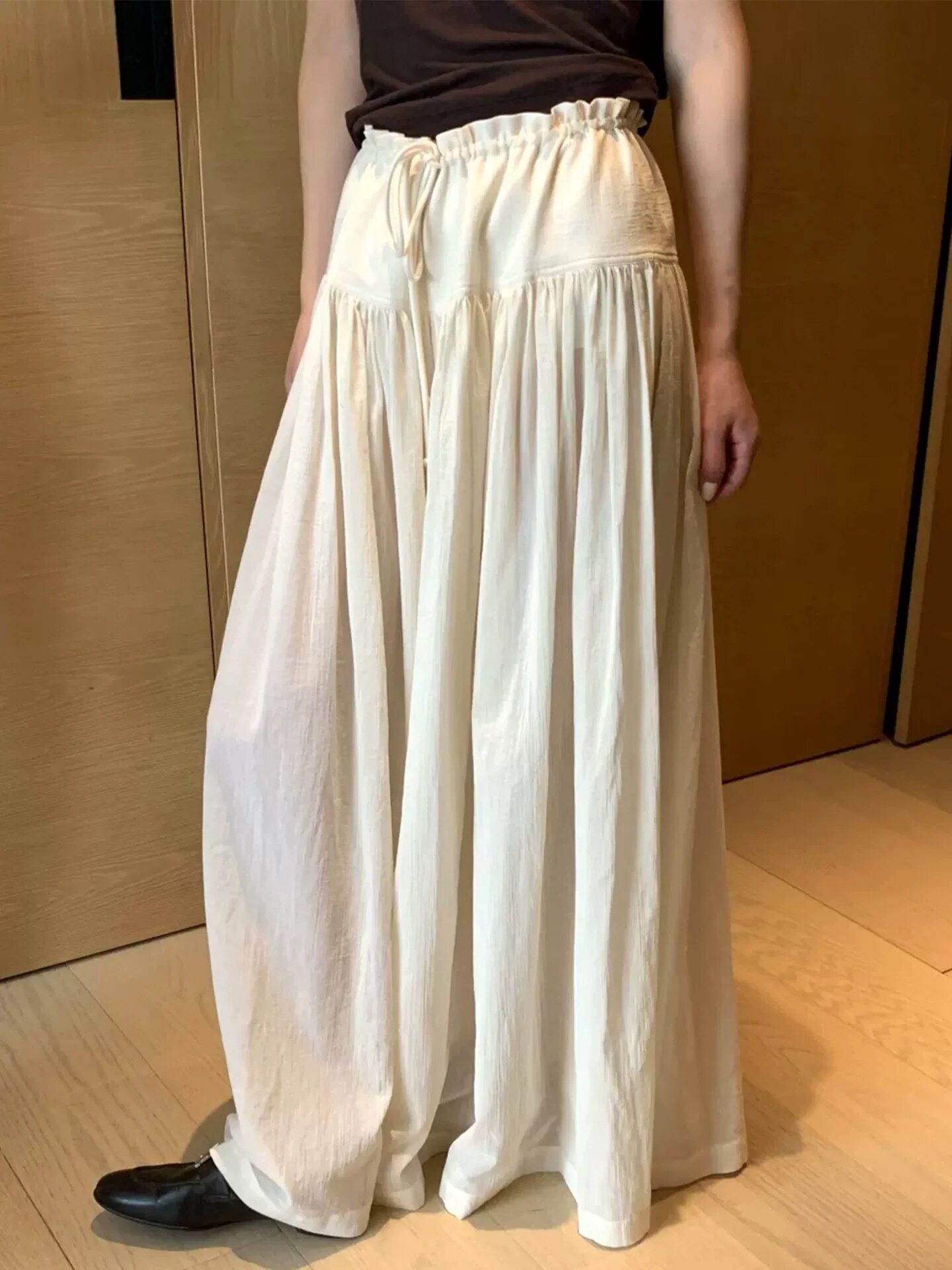 大码女装微胖妹妹mm慵懒风乳白色阔腿裤裙夏高腰宽松显瘦拖地裙裤