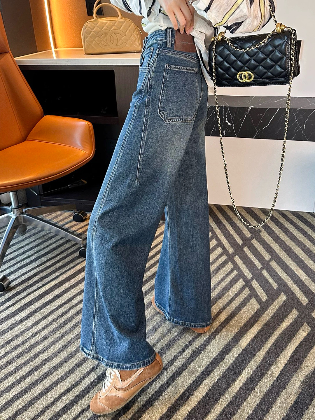 梨形身材弹力加绒牛仔直筒阔腿裤