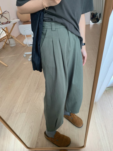 高腰宽松显瘦休闲纯棉工装九分裤