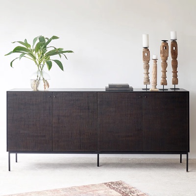 北欧柚木餐边柜中古复古全实木手工雕花诧寂风电视柜收纳柜储物柜