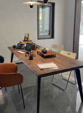 黑胡桃餐桌北欧北美黑胡桃实木餐桌现代时尚写意ODES黑胡桃书桌