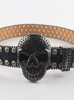 暗黑牛仔皮带铆钉骷髅朋克erd质感小众设计摇滚真皮腰带