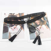 饰腰链流苏咖色新款 高级感细腰带女法式 棕色复古配裙子蓝色装 系带