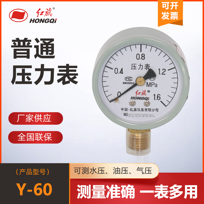 红旗仪表轴向不带真空1.6mpa