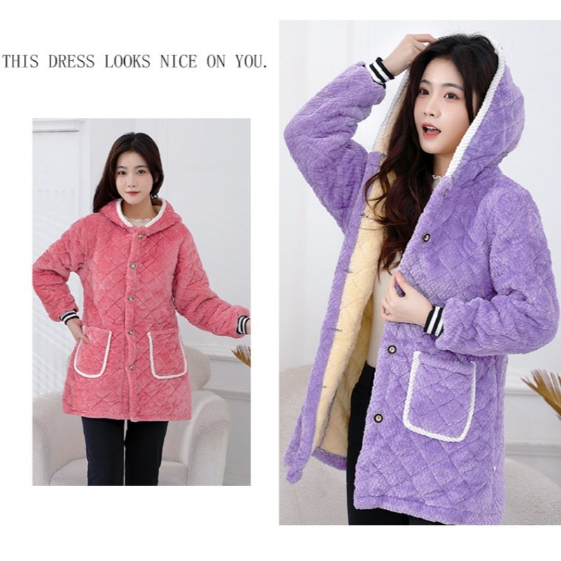 加绒加厚夹棉保暖连帽棉袄