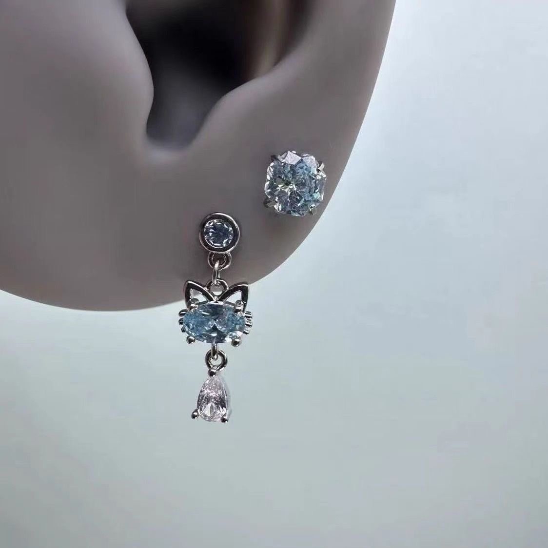 古着灵猫钛钢吊坠耳钉ins风