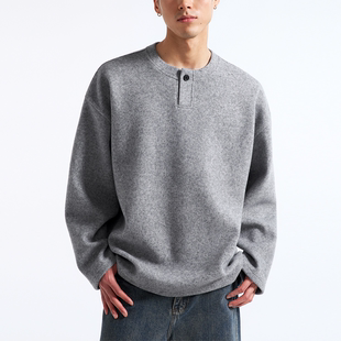 廓形长袖 420G重磅杂花肌理短亨利领卫衣 男款 紧实有型 强缩工艺