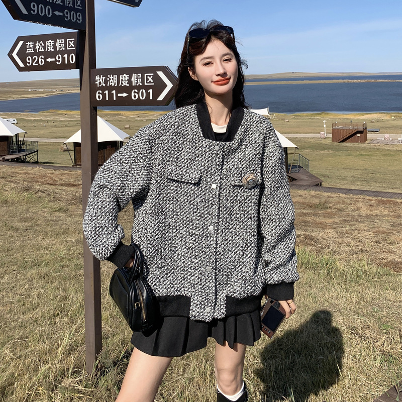 官网女装夏易菲实拍法式温柔风小香风粗花呢外套2025冬款时髦百搭